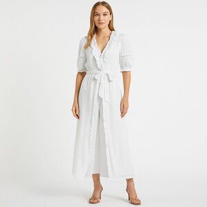 *NWT* Crisp White Lightweight Tie-Waist Puff-Sleeve Maxi Cover-Up - Size S/M